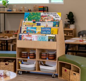 Preschool Book Storage and teaching whiteboard